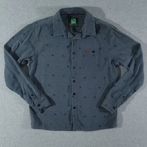 Hippy Tree Nomad Division Button Up Shirt Mens S Blue Camp Fire Graphic Small